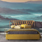 Blue and foggy forest wallpaper mural for bedroom