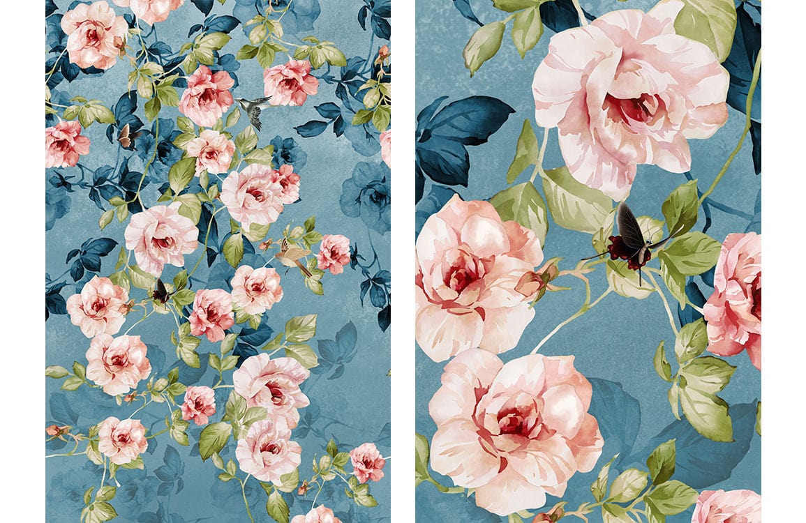 Elegant Blue Floral Blossom Mural Wallpaper