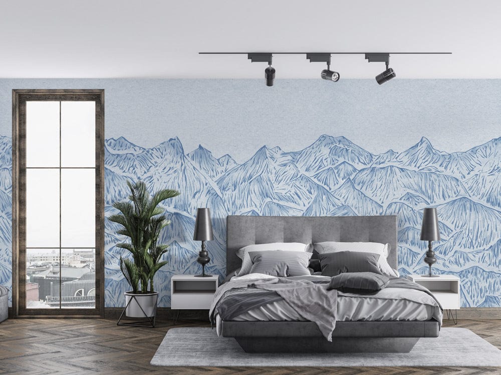 Mountain peaks in pencil for wallpaper murals