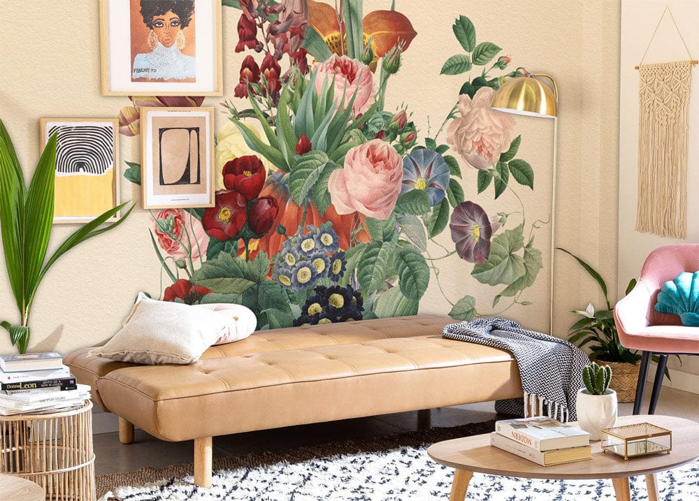 wall murals with delicate flowers in the hallway may be made to order.