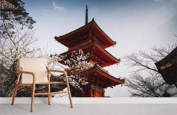 Japanese Cherry Blossom Temple Mural Wallpaper