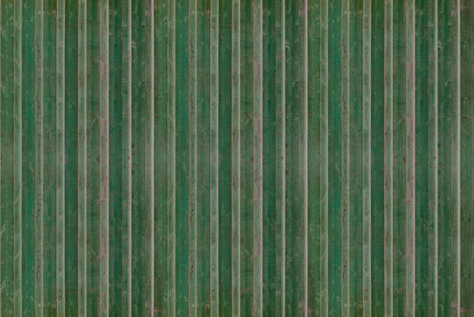 Green wallpaper murals provide a wood appearance with subtle cracks.