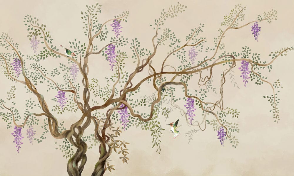 Elegant Botanical Wisteria Wall Mural