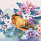 wallpaper murals of a bird perched on a flower with its beak outstretched