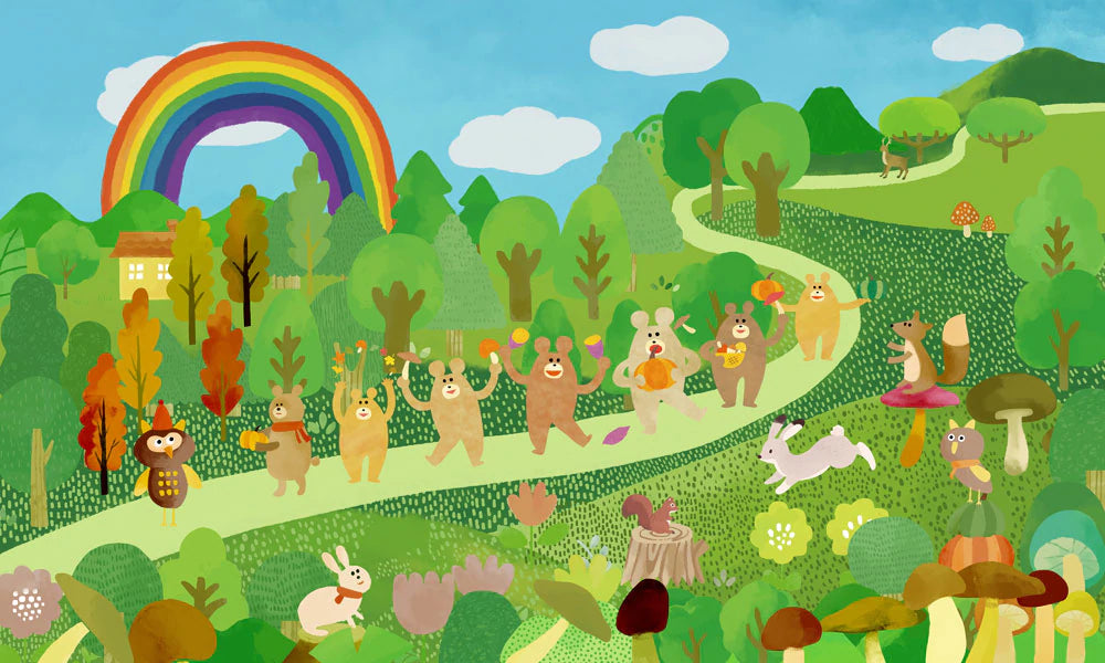 unique rainbow forest animal gathering mural decoration