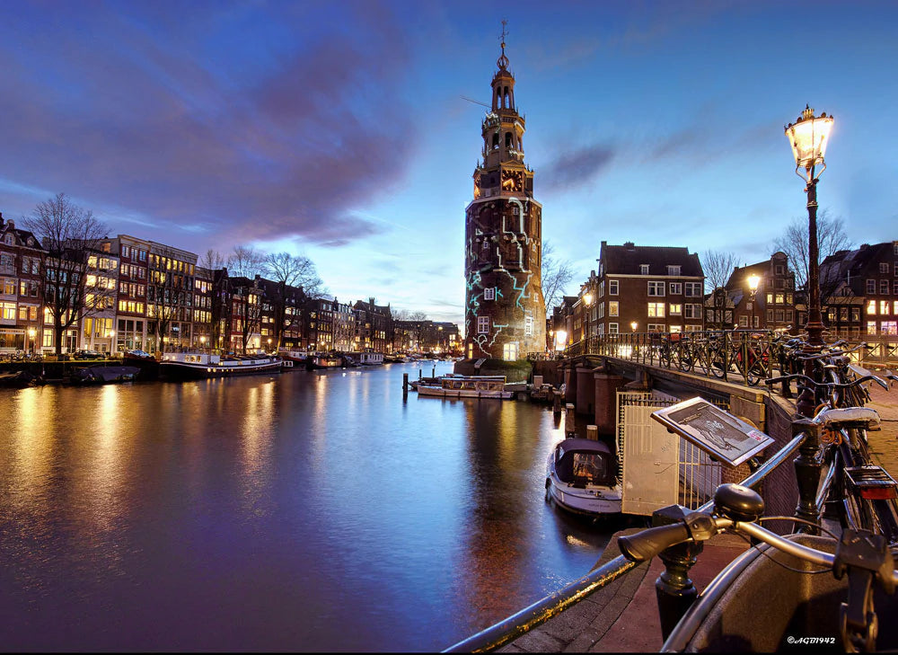 Amsterdam view with peaceful lake and beautiful sky customized wallpaper