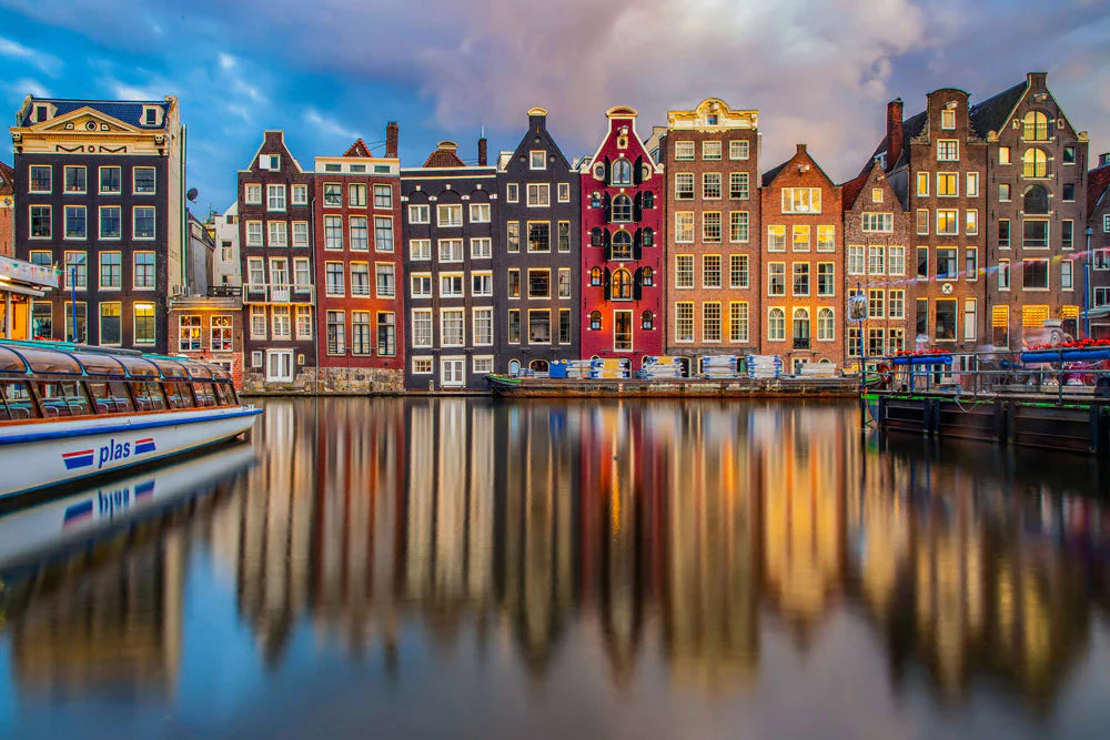 Amsterdam Canal Houses Scenic Mural Wallpaper
