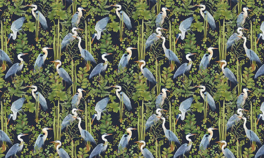 Tropical Heron Botanical Mural Wallpaper