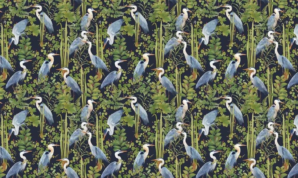 Tropical Heron Botanical Mural Wallpaper