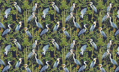Tropical Heron Botanical Mural Wallpaper