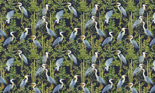 Tropical Heron Botanical Mural Wallpaper