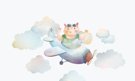 flying his plane in the skies in the company of a joyful fox