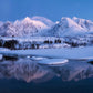 steady lake, there're snowy land, forest and mountain custom wallpaper