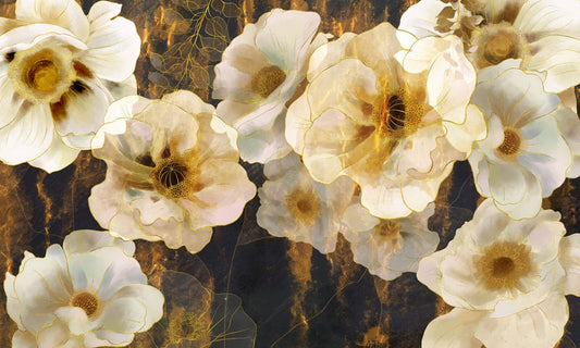 Golden Edge Floral Wallpaper Mural
