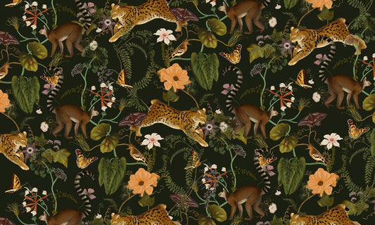 Exotic Jungle Animal Pattern Mural Wallpaper