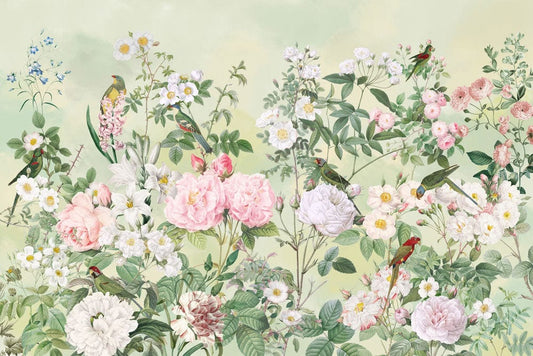 Vintage Botanical Garden Bird Wallpaper Mural