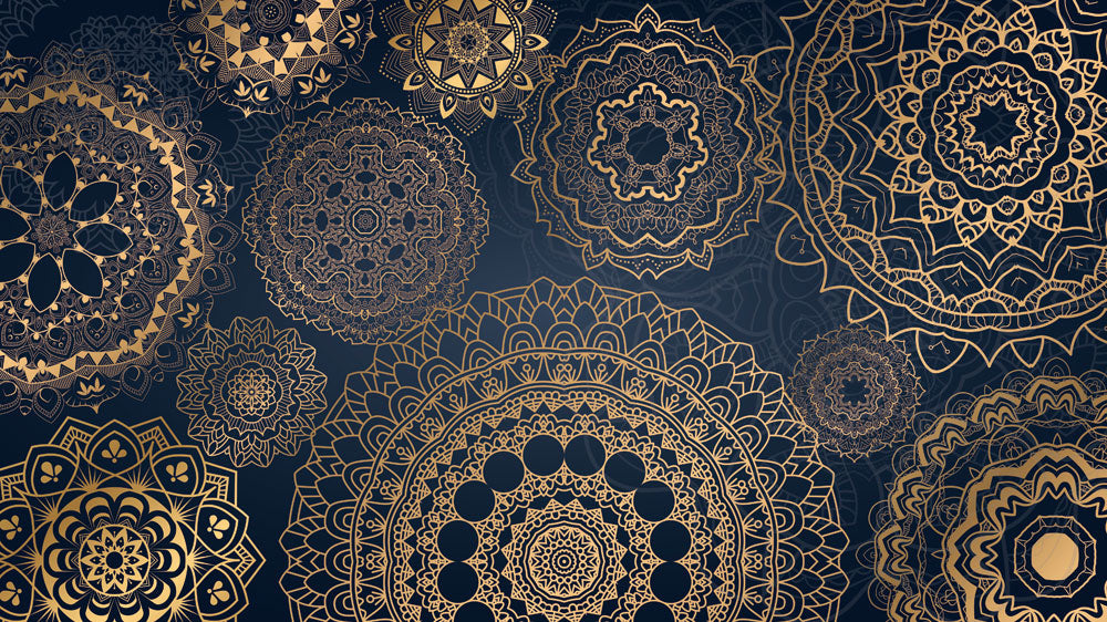 wallpaper with a fascinating golden Mandala pattern