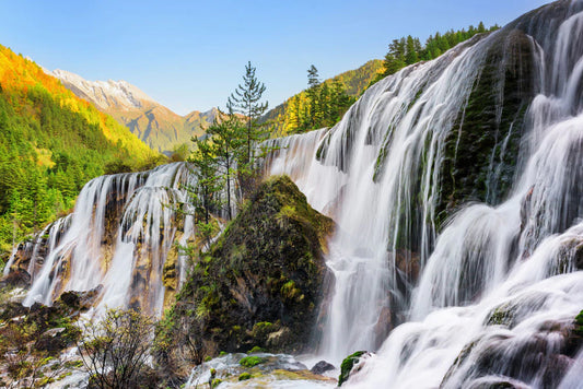 green mountains and sublime waterfalls custom wallpaper