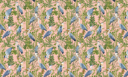 Tropical Heron Pink Botanical Mural Wallpaper