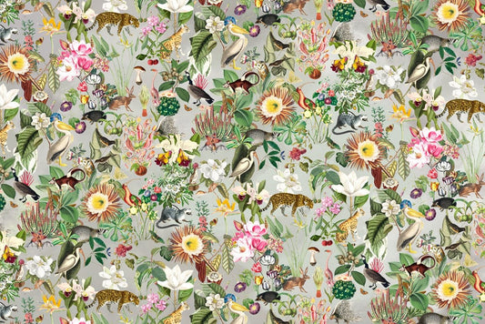 Vibrant Jungle Animal Botanical Mural Wallpaper