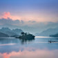 paradise scenery of ombre coloured mountains and lake custom wallpaper