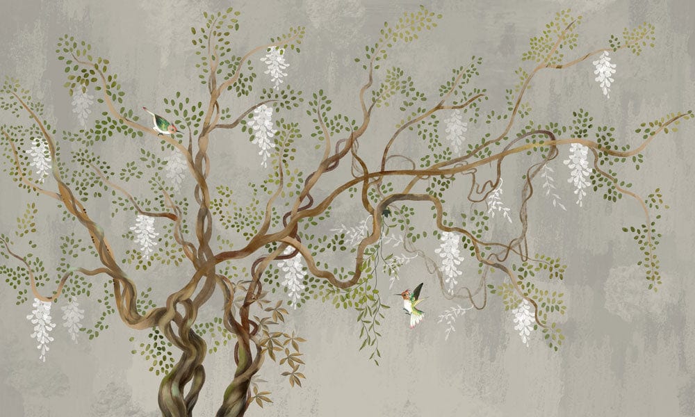 Whimsical Tree Branches Nature Mural Wallpaper