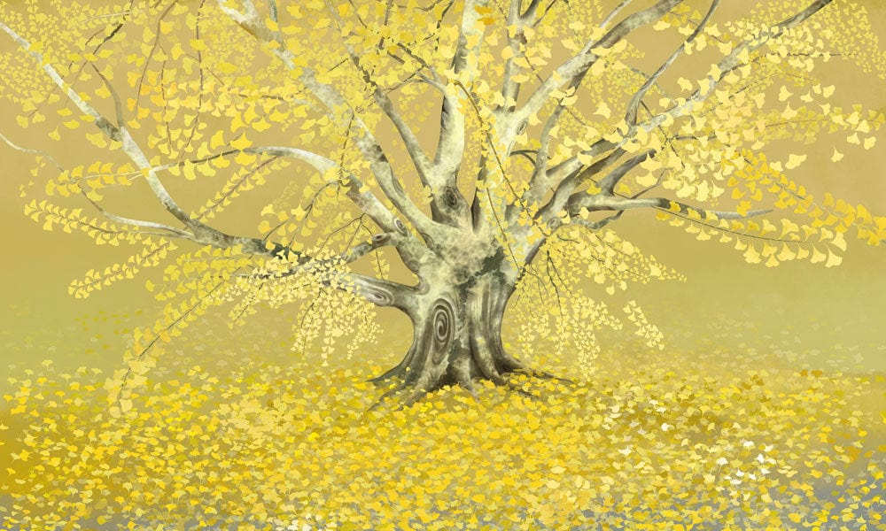 Golden Autumn Tree Landscape Mural Wallpaper
