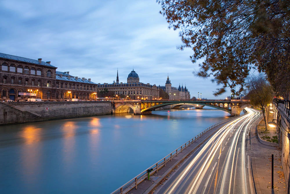 Seine River in Paris at dusk wallpaper decoration