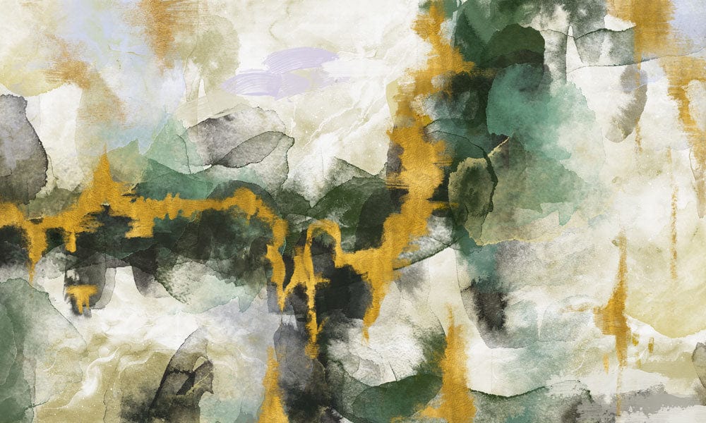 Abstract Watercolor Green Gold Mural Wallpaper