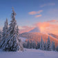 dreamy sky coloured snowy mountain and trees  custom wallpaper