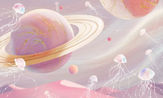 Whimsical Planetary Jellyfish Mural Wallpaper