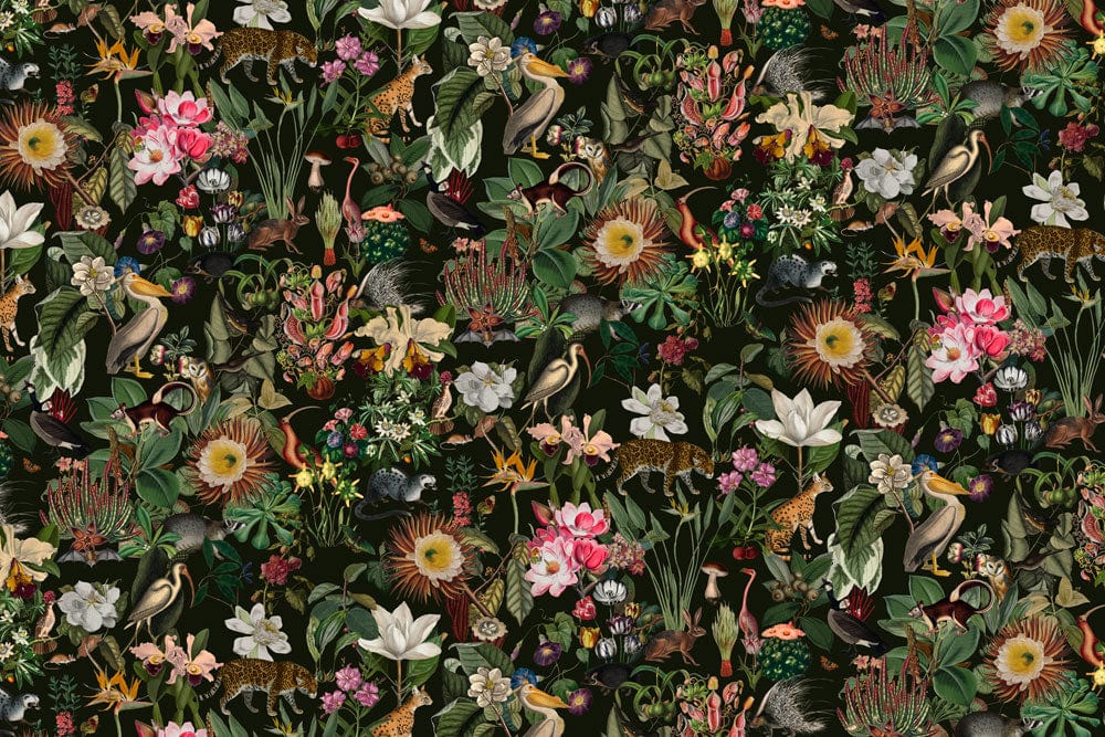 Exotic Jungle Animal Floral Mural Wallpaper