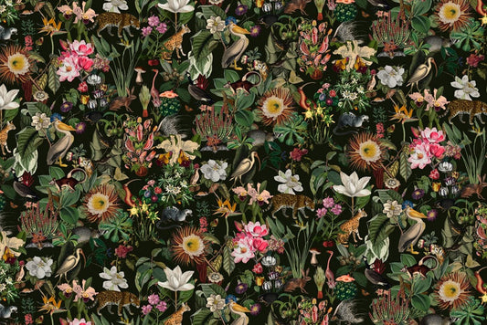 Exotic Jungle Animal Floral Mural Wallpaper