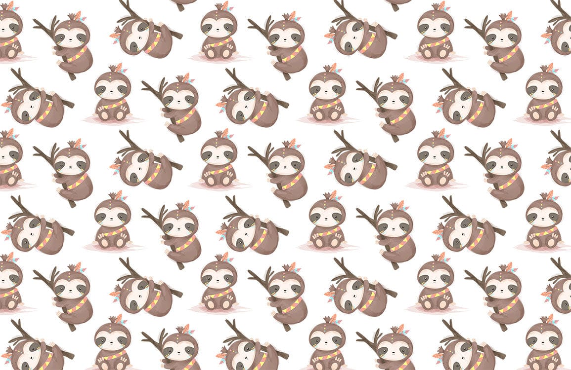 Wall murals wallpaper with a sloth design repeated.