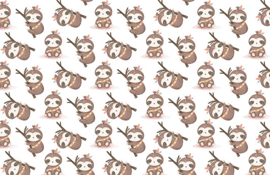 Wall murals wallpaper with a sloth design repeated.