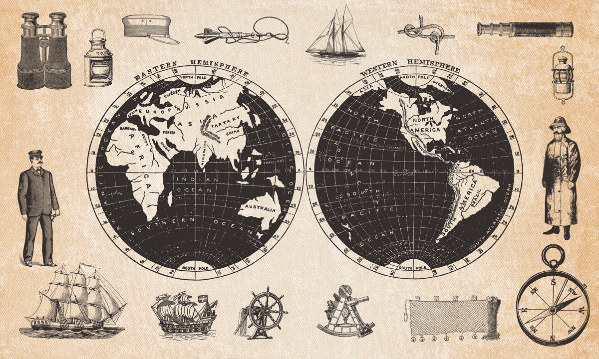 Vintage Nautical Explorer Maps and Instruments Wallpaper