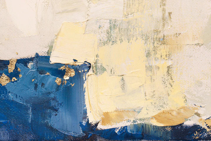 Abstract Blue Gold Brushstroke Mural Wallpaper