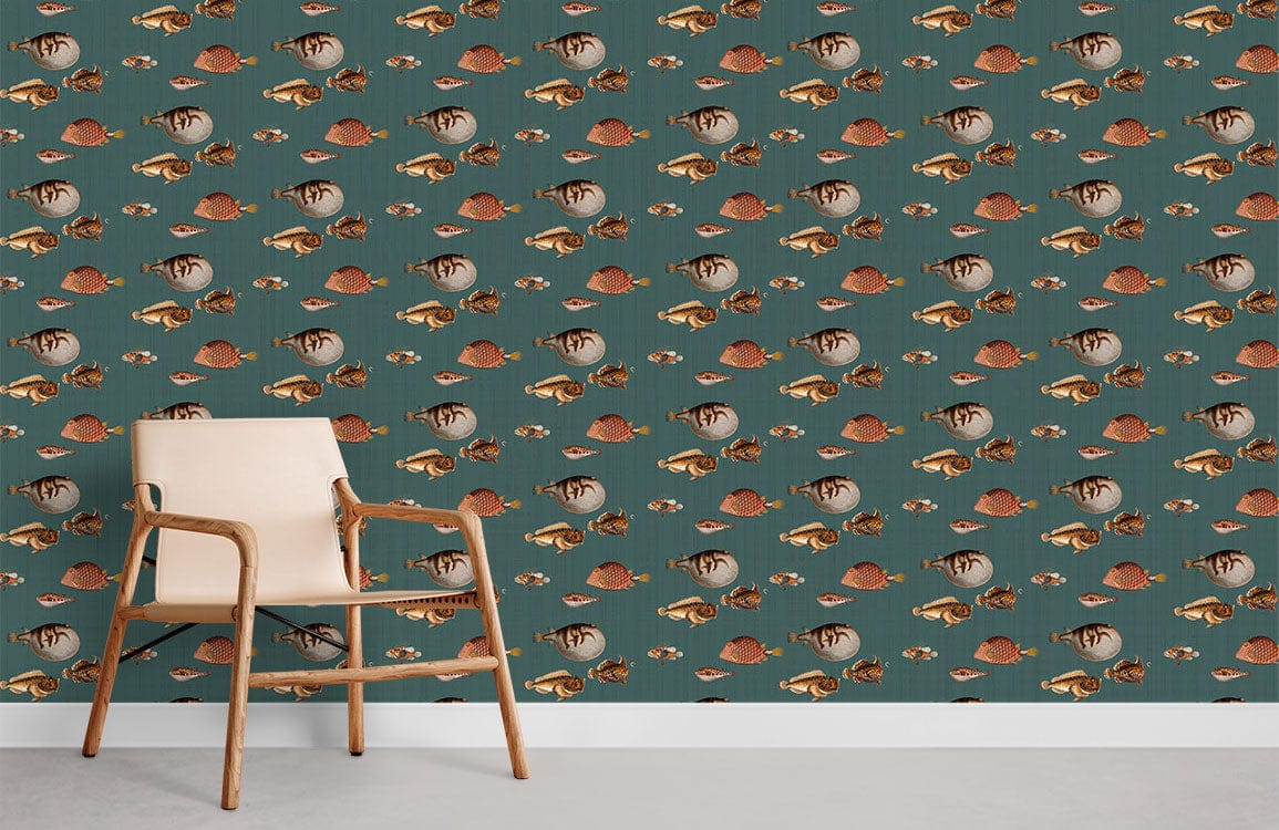 cute marine fishes pattern mural wallpaper
