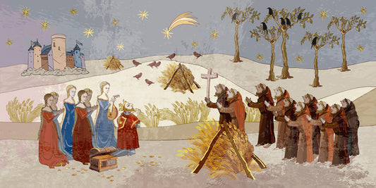 Medieval Pray Scene Mural Wallpaper