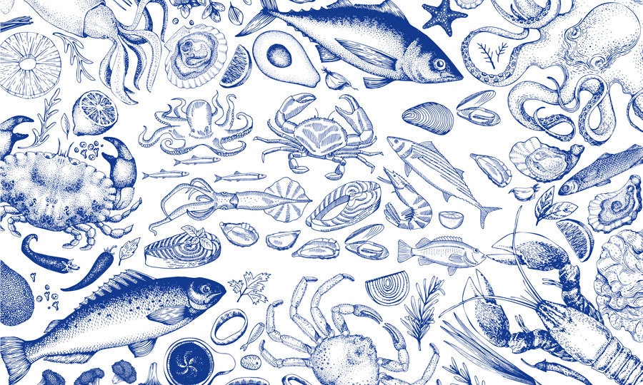 Nautical Ocean Creatures Blue Mural Wallpaper
