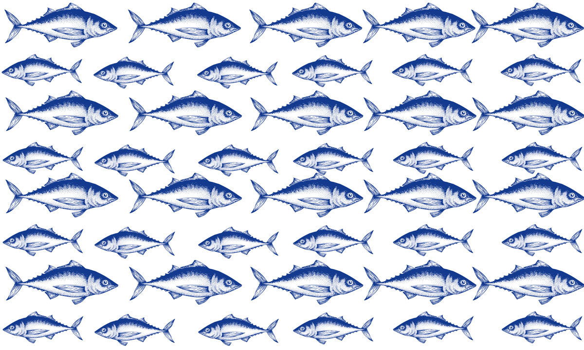 Oceanic Blue Fish Pattern Mural Wallpaper