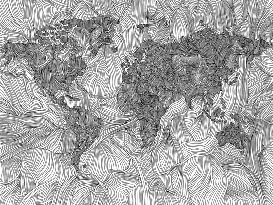 Gray Line drawn Art wallpaper home decor