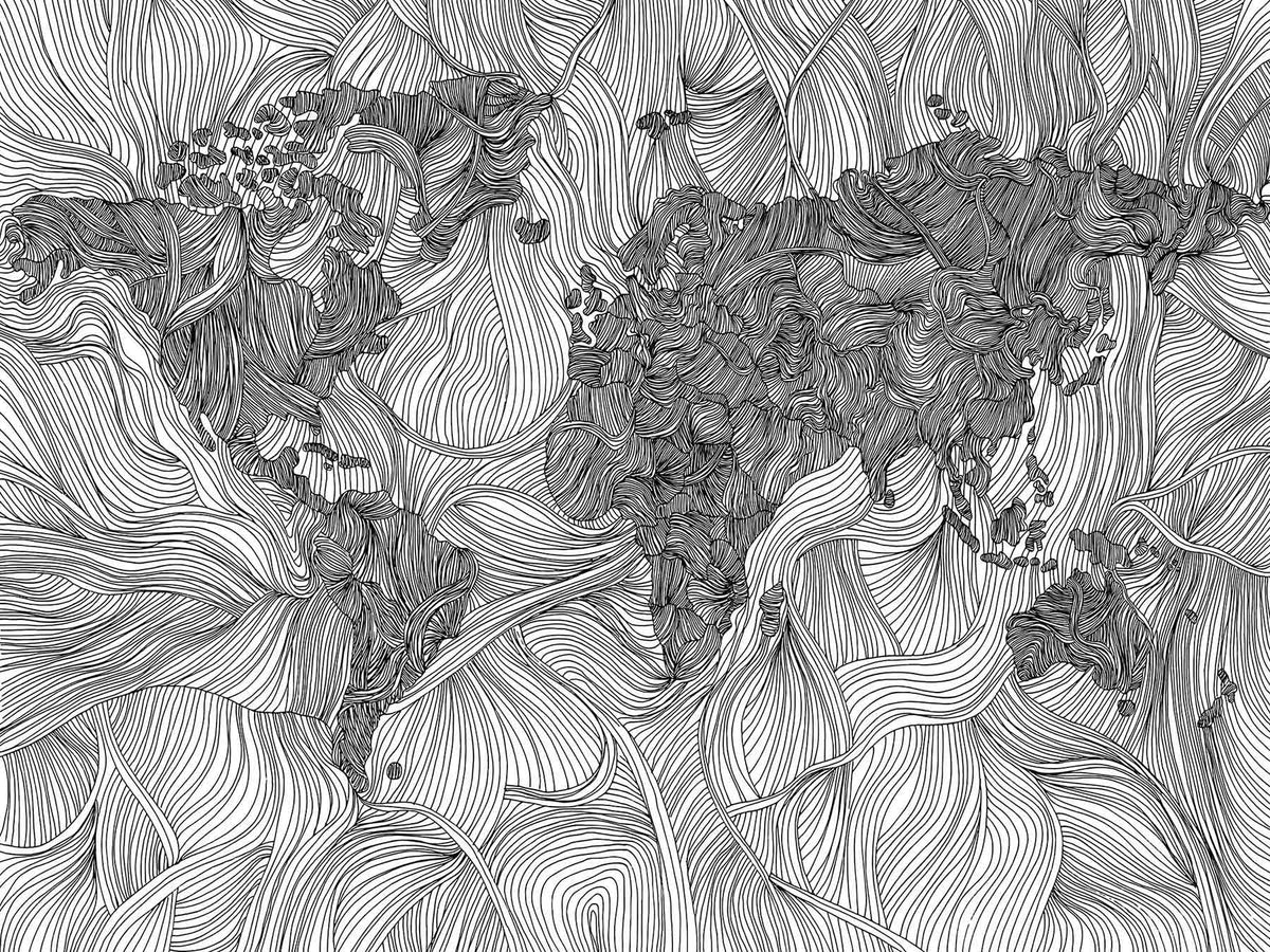 Abstract Line Art Monochrome Mural Wallpaper