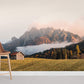 Room Wallpaper Mural Featuring a Wooden Cabin on a Mountain