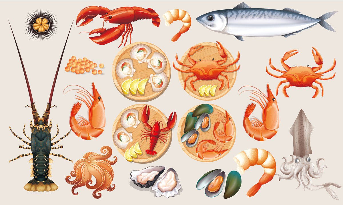 Seafood Delight Kitchen Mural Wallpaper