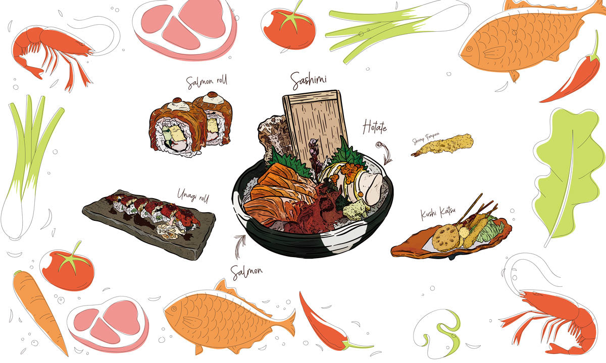Whimsical Sushi Delight Kitchen Mural Wallpaper