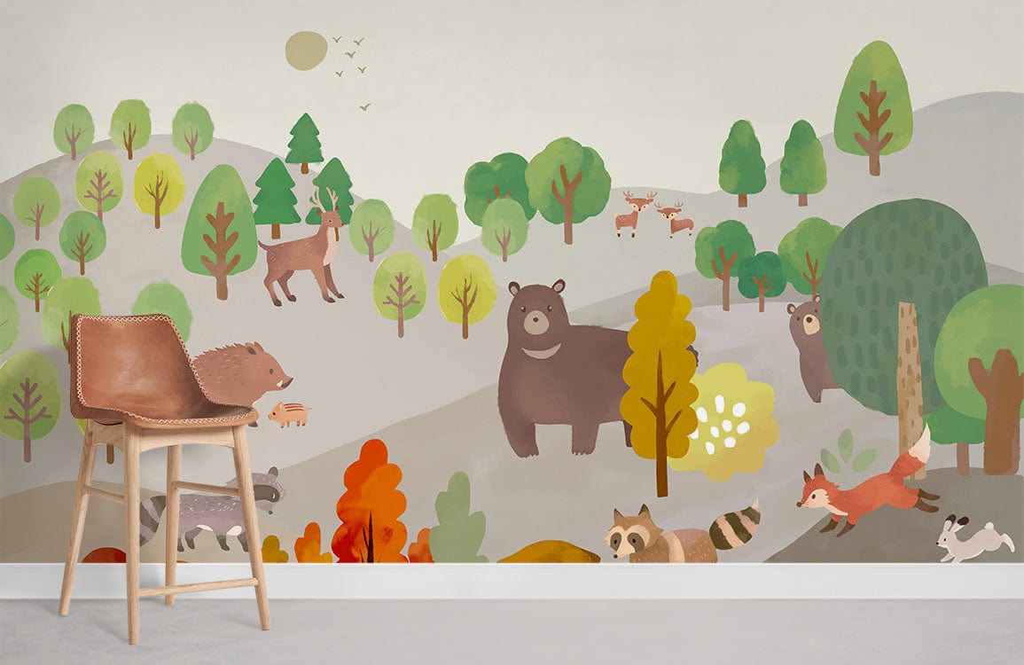 animals in the forest wallpaper for room