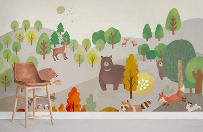 animals in the forest wallpaper for room