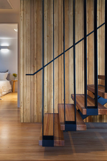 vertical wood impression wall murals for hallways in wood's natural color