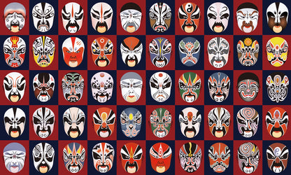 Wallpaper mural with an opera mask pattern, suitable for use in home decor
